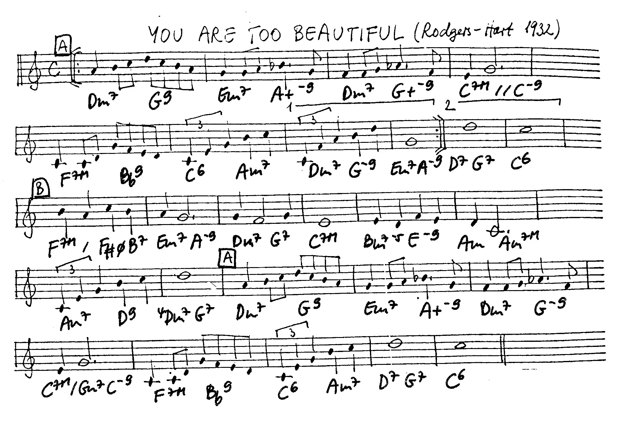 you are too beautiful free jazz leadsheet - Courtesy of the Jungle Jazz Band